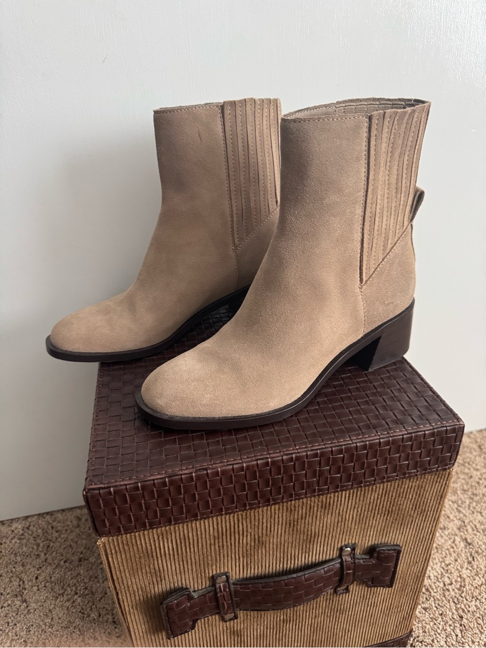 Dolce Vita Suede Ankle Boots in Taupe Beige